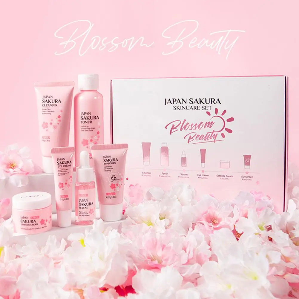 6pcs Sakura Skin Care Set Hydrating Moisturing Smoothing Nourishing Brightening Firming Women Beauty Skincare Product