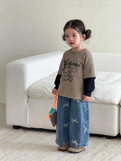 Children Clothe Skids Denim Pants Loose Boys Girls Autumn 2026 New Casual Fashionable Kids Loose Casual Wide-leg Pants