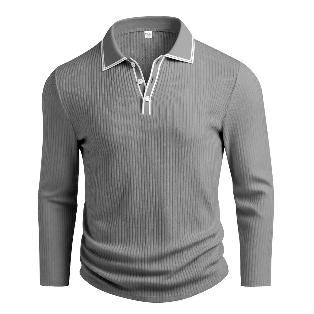 New Men's Long Sleeve Knitted Polo Shirt Classic Cotton Knit with Button Placket Business Casual & Golf Top Spring Autumn Shirts