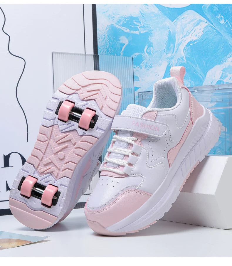 Kids Roller Skate Shoes Fashion Casual Sports Children 4-Wheels Sneakers for Boys and Girls Gift Nice Footwear
