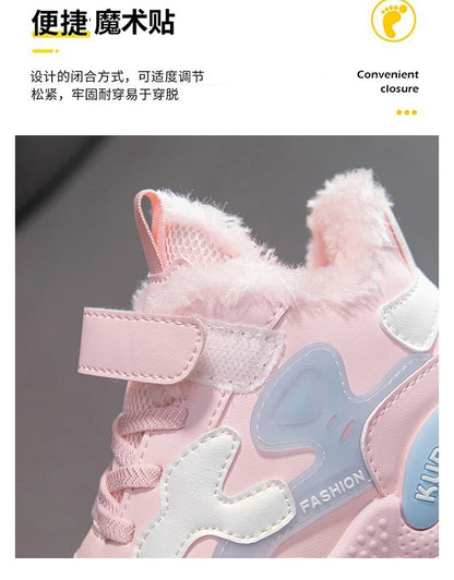 Children Winter Casual Shoes Warm Cotton Sneakers for Kids Fashion High-top Walking Shoe Boys Girls Plush Lining Winter Trainers