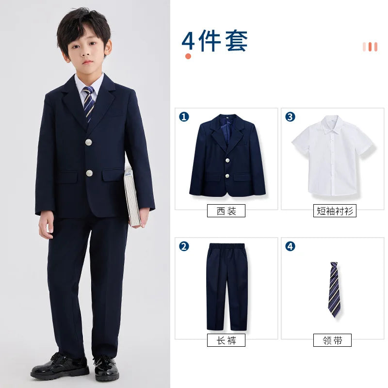 Children School Uniform Girls Jacket Pleated Skirts Suits Boys British Student Blazers Pants Kids Formal Dress Class Clothes Set