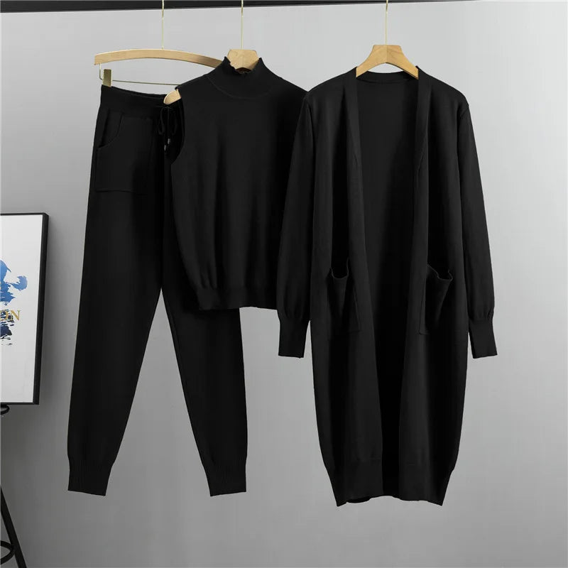 Clothes for Women 2026 Winter Autumn 3 Piece Women Fashion Knitted Top Pant Set Ladies Sweater Suit Ladies Women Suit Outfits