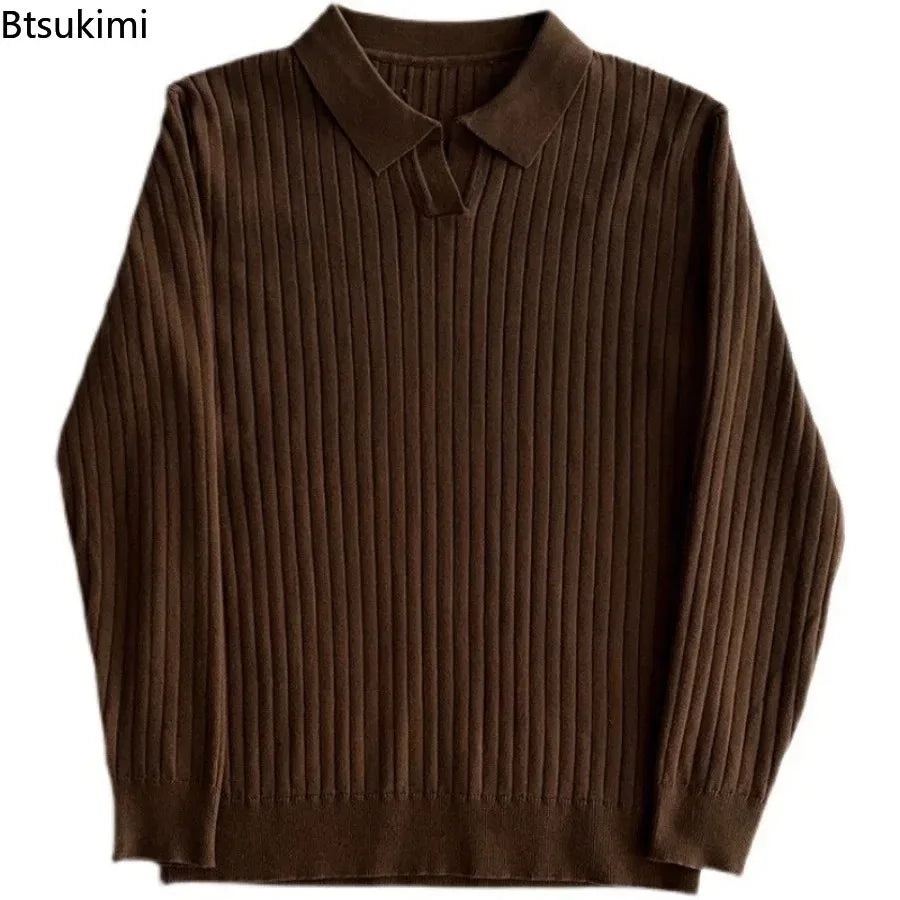 New 2026 Men's Knitted Long Sleeve Polo Shirt Fashion Slim Solid Lapel Sweaters Business Casual All-match Tops Men Wool Sweaters