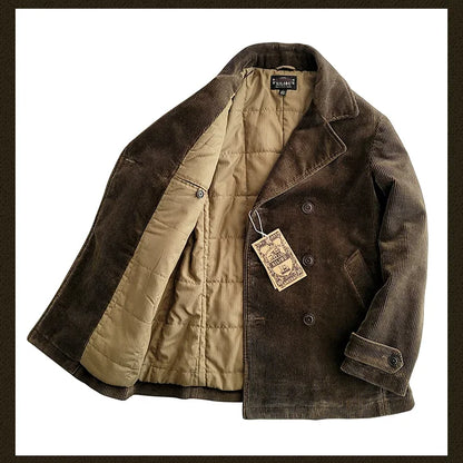 Amekaji Wear Clothes Men Corduroy Double Breasted Suit Cotton Coat Jacket American Retro Casual