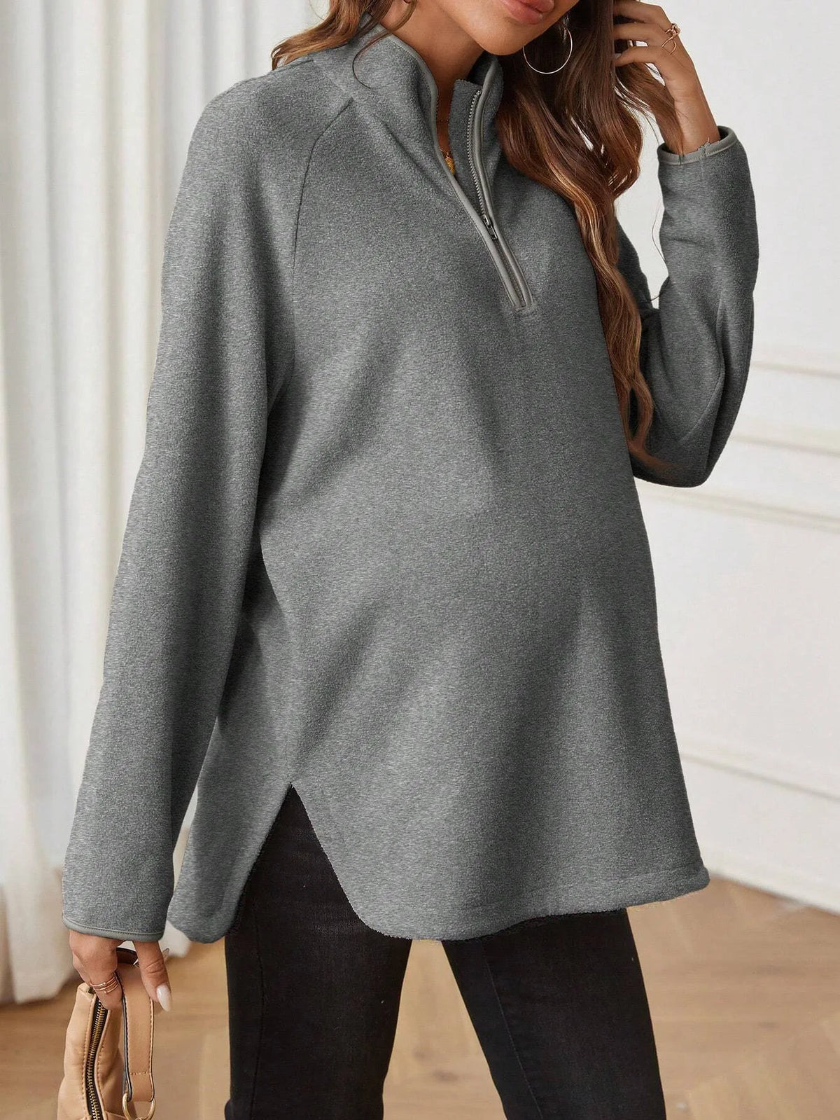 Maternity Clothes for Women Autumn Winter Pregnant Dresses Photoshoot Clothing Fashion Plain Zipper Loose Long-sleeved T-shirt