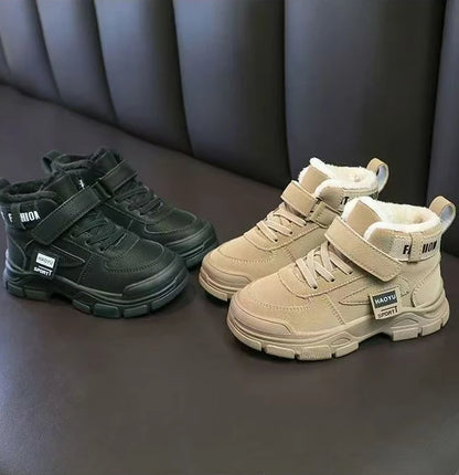 Kids Winter Warm Snow Boots Boys Fleece Lined Cotton Shoes Non Slip Thick Sole Sports Sneakers for School Age Children Outdoor