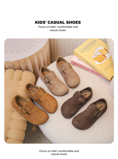 Kids Casual Shoes for Girls 2025 New Autumn Toddler Walking Shoes Soft Sole Solid Color Retro Simple School Outdoor Play age3-8