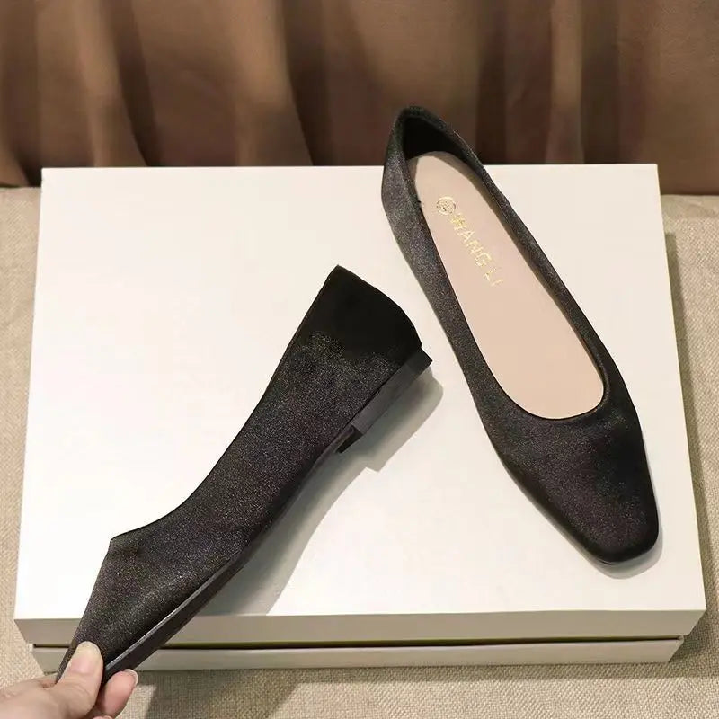 Shoes For Women Low Heel Elegant Office Slip-onSquare Toe Woman Flats 2025 Summer Chic Novelties Offer High Quality Fashion