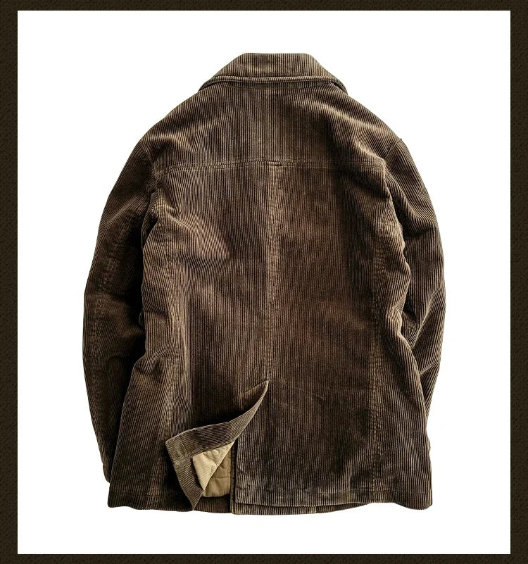 Amekaji Wear Clothes Men Corduroy Double Breasted Suit Cotton Coat Jacket American Retro Casual
