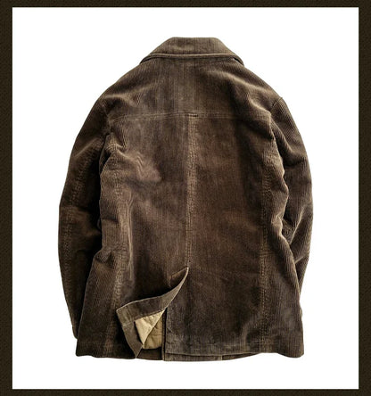 Amekaji Wear Clothes Men Corduroy Double Breasted Suit Cotton Coat Jacket American Retro Casual
