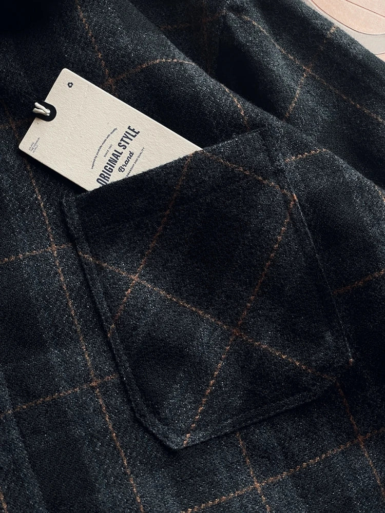 Mens Flannel Shirts American Vintage Streetwear Thick Plaid Oversized Cargo Long Sleeve Loose Fit Casual Workwear Autumn Winter