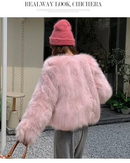 2026 New Winter Womens Faux Fur Coat Fashion Casual Imitation Fox Fur Jacket Short Loose Versatile Womens Fur Coats Top