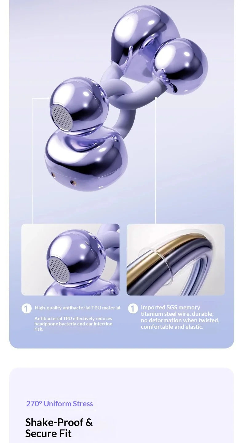 Wireless Clip-On Bluetooth Earbuds Premium HiFi Audio Sports Headphones Long Battery Life with Built-in Microphone