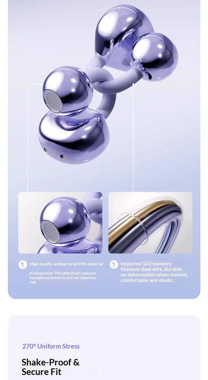 Wireless Clip-On Bluetooth Earbuds Premium HiFi Audio Sports Headphones Long Battery Life with Built-in Microphone