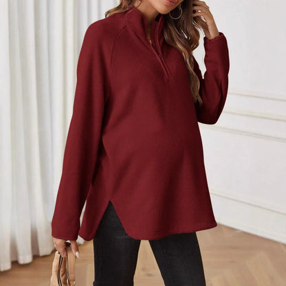 Maternity Clothes for Women Autumn Winter Pregnant Dresses Photoshoot Clothing Fashion Plain Zipper Loose Long-sleeved T-shirt