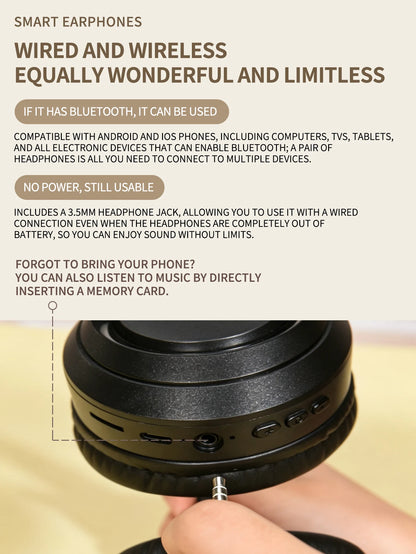 Wireless Over-Ear Bluetooth Headphones, Long-Lasting Battery Life, Foldable Design for Easy Storage, Low Latency for Gaming