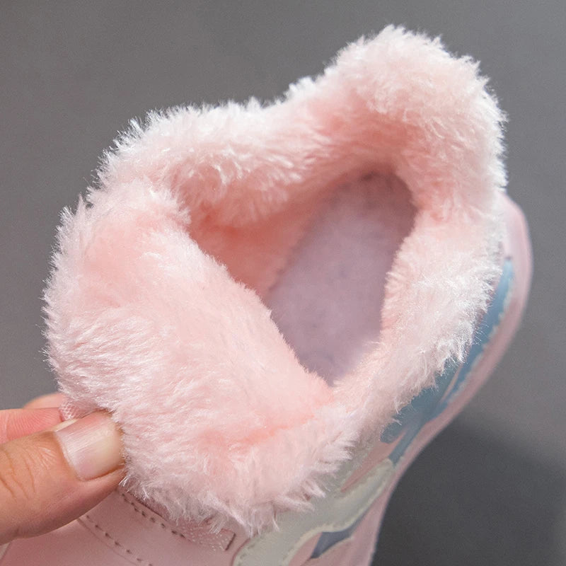 Children Winter Casual Shoes Warm Cotton Sneakers for Kids Fashion High-top Walking Shoe Boys Girls Plush Lining Winter Trainers