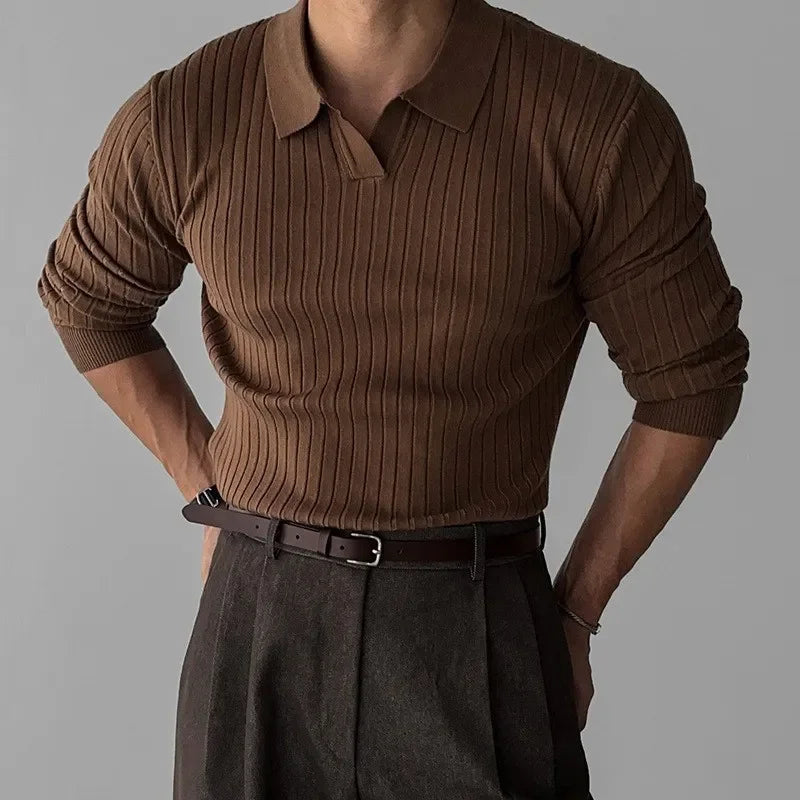 New 2026 Men's Knitted Long Sleeve Polo Shirt Fashion Slim Solid Lapel Sweaters Business Casual All-match Tops Men Wool Sweaters