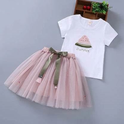 Kids Girls Clothes Sets Cartoon Bow T-Shirts Tops Pleated Skirts Suits Sailor Moon Cosplay Party Custume Children Clothes Sets