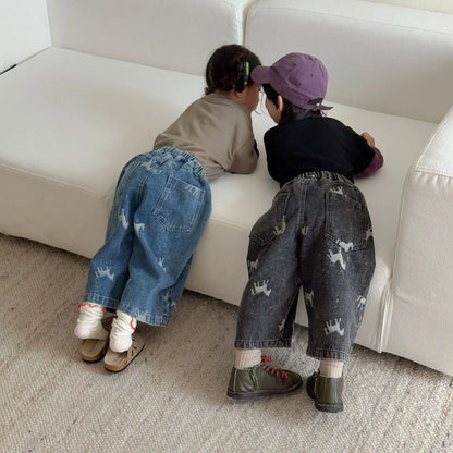 Children Clothe Skids Denim Pants Loose Boys Girls Autumn 2026 New Casual Fashionable Kids Loose Casual Wide-leg Pants