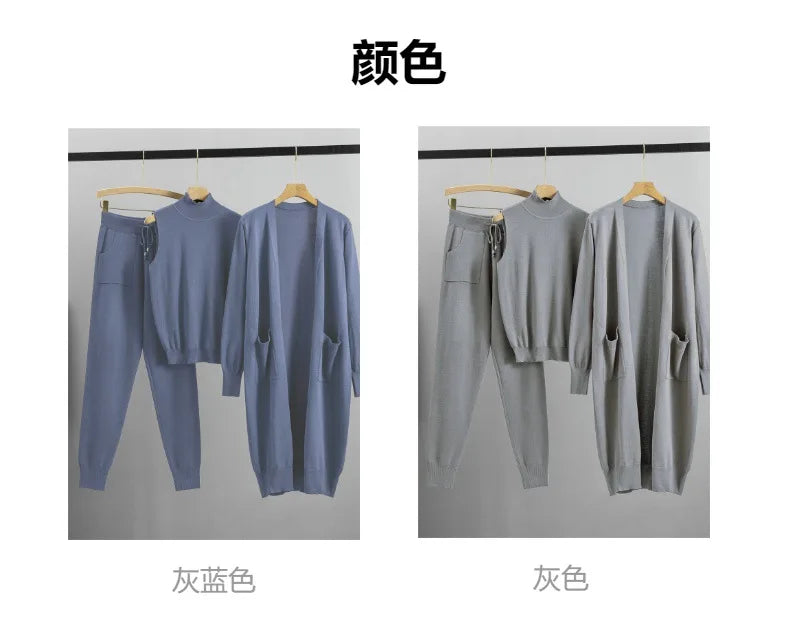 Clothes for Women 2026 Winter Autumn 3 Piece Women Fashion Knitted Top Pant Set Ladies Sweater Suit Ladies Women Suit Outfits