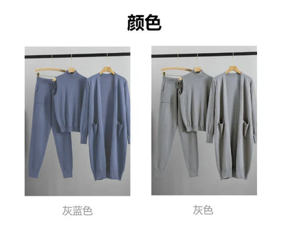 Clothes for Women 2026 Winter Autumn 3 Piece Women Fashion Knitted Top Pant Set Ladies Sweater Suit Ladies Women Suit Outfits