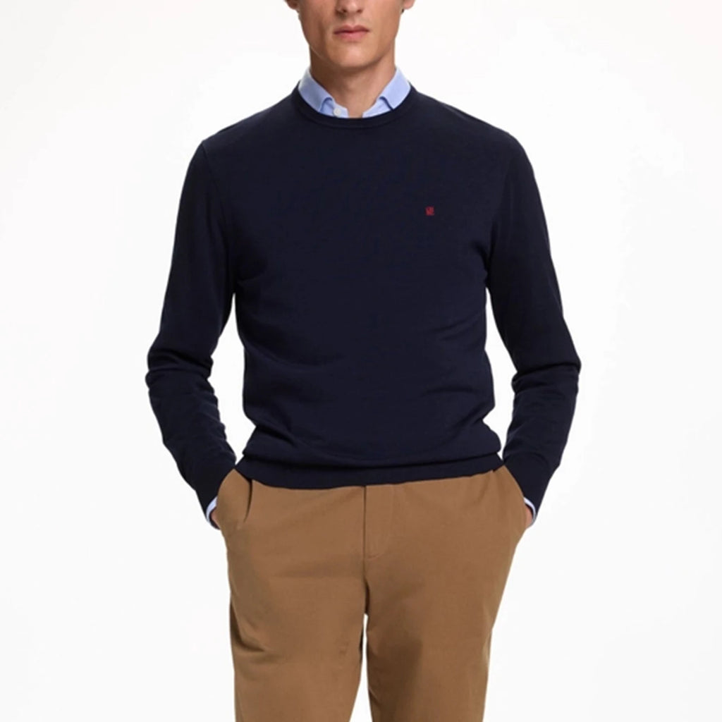 CH Men's  Crew Neck Sweater Slim Fit Long Sleeve Knit Pullover with Red Embroidery Business Casual Top