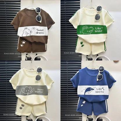 Kids Clothes Cotton Set Short Sleeve Suit Baby Girls Boys Set Summer Tops +short Children&