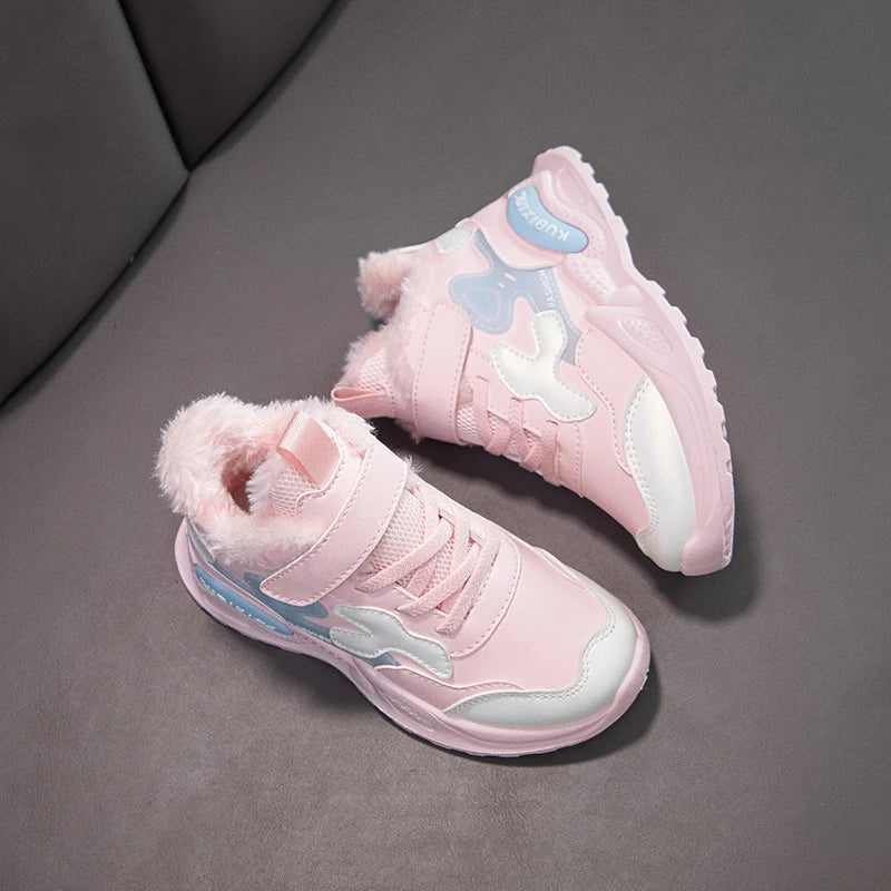 Children Winter Casual Shoes Warm Cotton Sneakers for Kids Fashion High-top Walking Shoe Boys Girls Plush Lining Winter Trainers