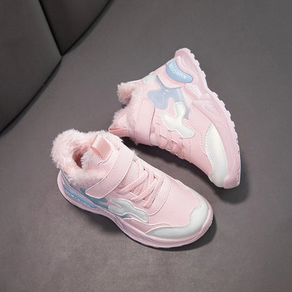 Children Winter Casual Shoes Warm Cotton Sneakers for Kids Fashion High-top Walking Shoe Boys Girls Plush Lining Winter Trainers