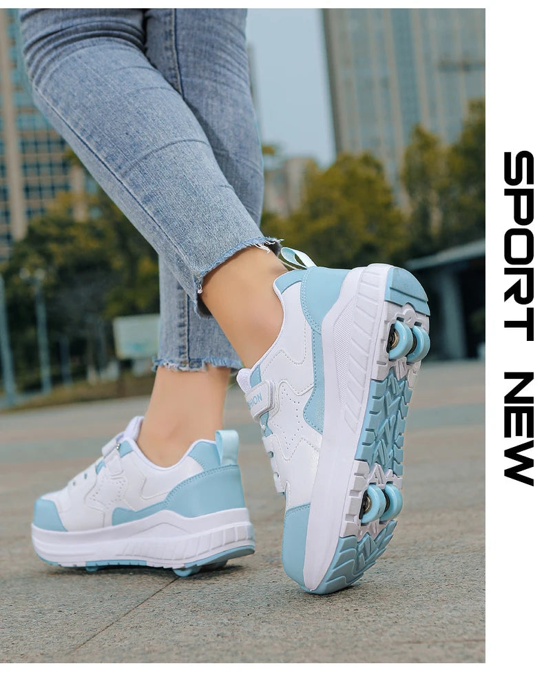Kids Roller Skate Shoes Fashion Casual Sports Children 4-Wheels Sneakers for Boys and Girls Gift Nice Footwear