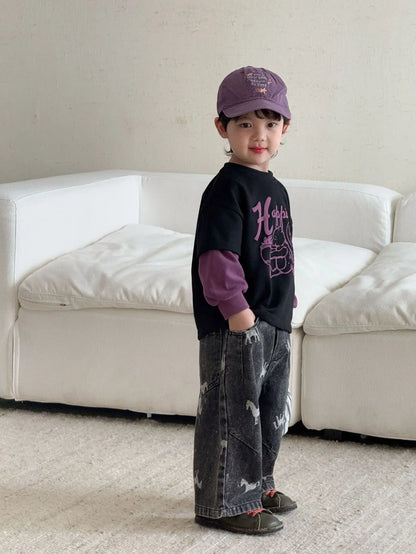 Children Clothe Skids Denim Pants Loose Boys Girls Autumn 2026 New Casual Fashionable Kids Loose Casual Wide-leg Pants