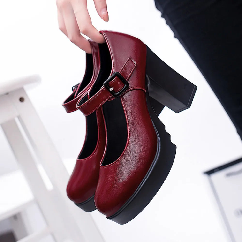 Women's Shoes on Heels Women Platform Pumps Spring Summer Shallow Mouth Buckle Strap Shoes Round Toe Shoes for Women 2026