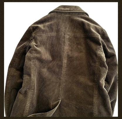 Amekaji Wear Clothes Men Corduroy Double Breasted Suit Cotton Coat Jacket American Retro Casual
