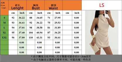 Satin Mini Dress Women High Neck Backless Sleeveless Wrap Short Dress Elegant Solid Color Cocktail Party Club Evening Outfit