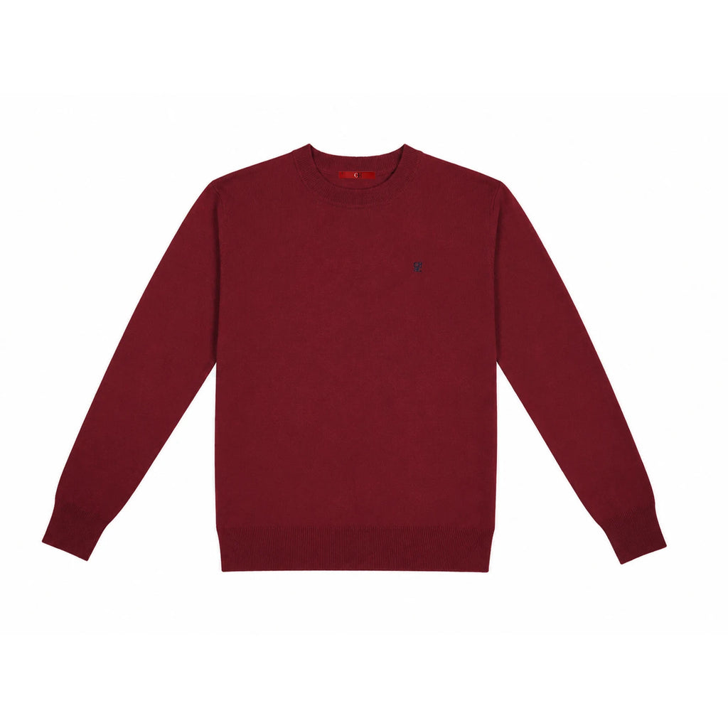 CH Men's  Crew Neck Sweater Slim Fit Long Sleeve Knit Pullover with Red Embroidery Business Casual Top