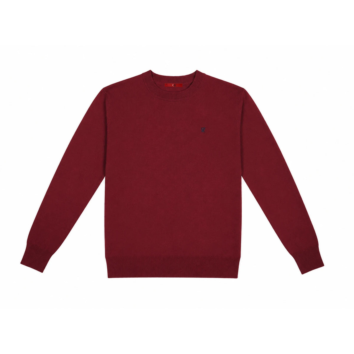CH Men's  Crew Neck Sweater Slim Fit Long Sleeve Knit Pullover with Red Embroidery Business Casual Top