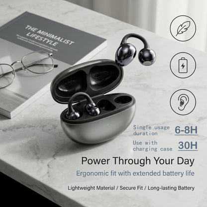 Bluetooth 5.3 Open Air Conduction Clip On Ear Headphones, True Wireless, Lightweight All Day Wear Sports Earphones, Pure Sound