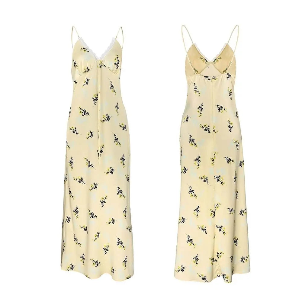 Trendy Slim Fit Women's Satin Lace Dress Sexy V Neck Midi Dress Elegant Backless Summer Slip Dress Party Dress