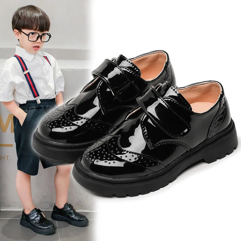 Kids Shoes For Boys Genuine Leather Shoes For Kids Wedding School Show Dress Flats Light Classic Black Children Loafer Moccasins
