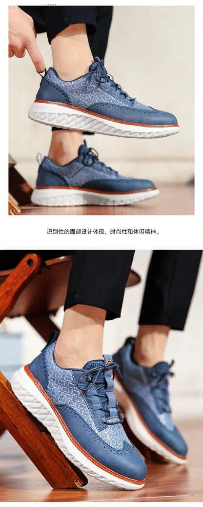 New Shoes for Men Leather Casual Shoes Fashion Breathable Brogues Sport Shoes Street Cool Chunky Sneakers