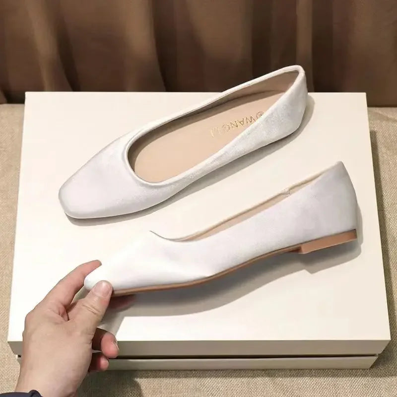 Shoes For Women Low Heel Elegant Office Slip-onSquare Toe Woman Flats 2025 Summer Chic Novelties Offer High Quality Fashion