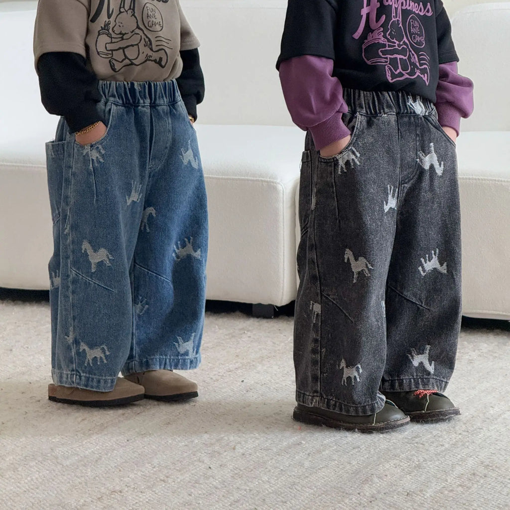 Children Clothe Skids Denim Pants Loose Boys Girls Autumn 2026 New Casual Fashionable Kids Loose Casual Wide-leg Pants