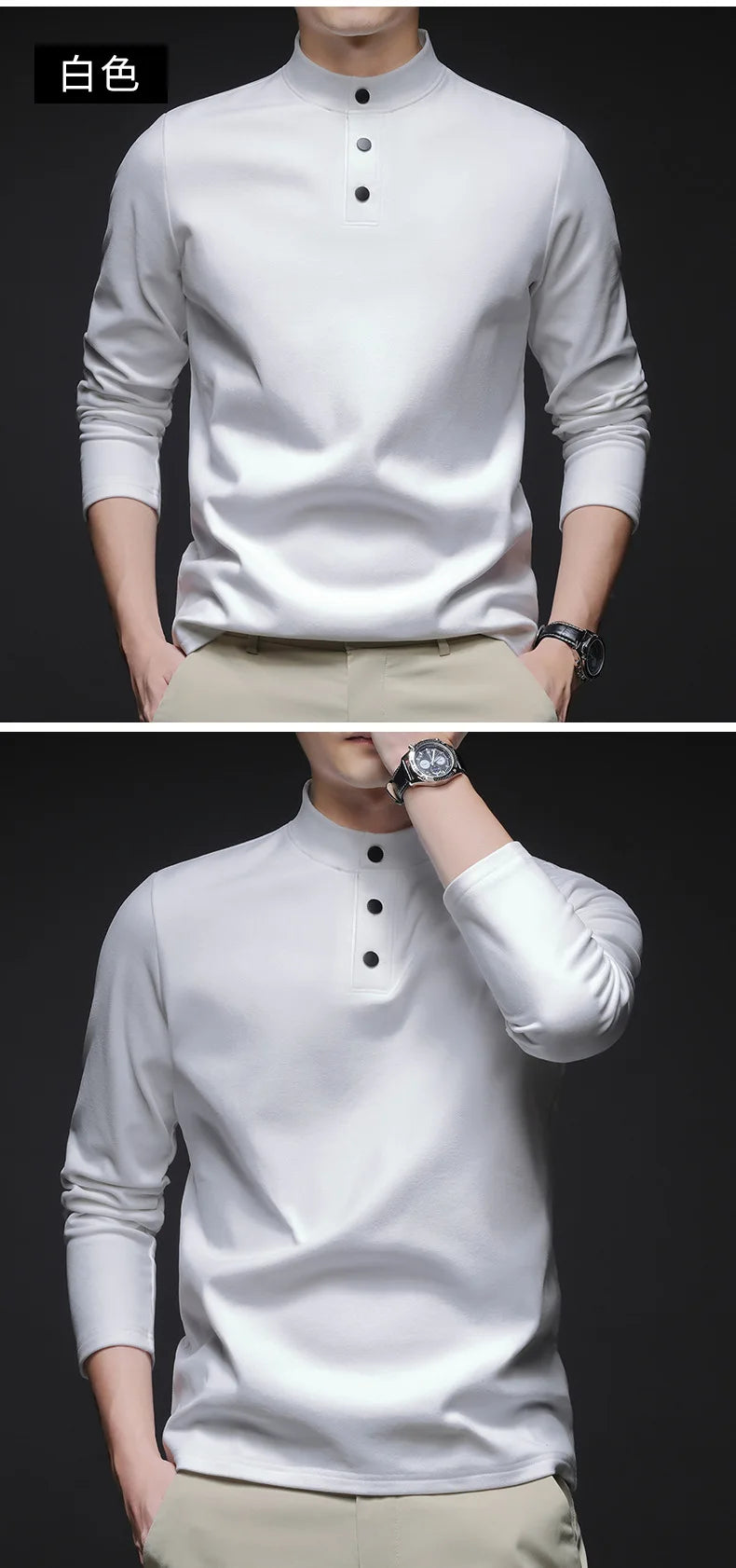 Men Mock Neck Henley Long Sleeve T Shirt Thick Warm Fleece Lined Casual Pullover Tops For Autumn Winter