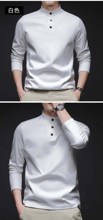 Men Mock Neck Henley Long Sleeve T Shirt Thick Warm Fleece Lined Casual Pullover Tops For Autumn Winter