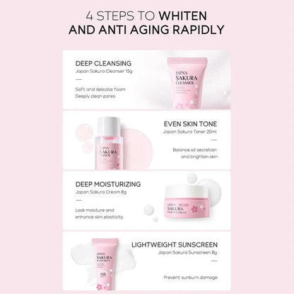 Sakura Skin Care Set facial Cleanser,Serum,Toner,Sunscreen,facial cream Beauty skin care For Women Gifts Routine Travel Kit