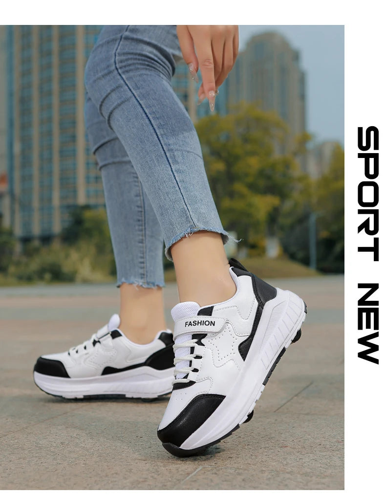 Kids Roller Skate Shoes Fashion Casual Sports Children 4-Wheels Sneakers for Boys and Girls Gift Nice Footwear