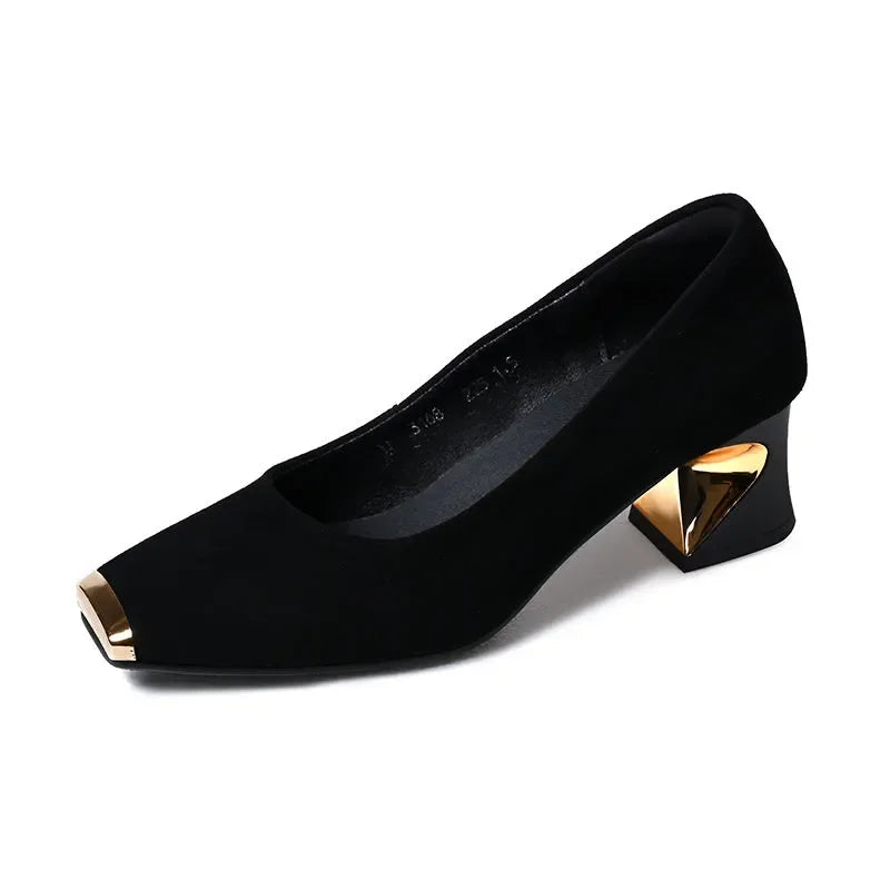 zapatos de mujer women fashion black suede round toe comfort spring &amp; summer square heel shoes for office work lady pumps a535