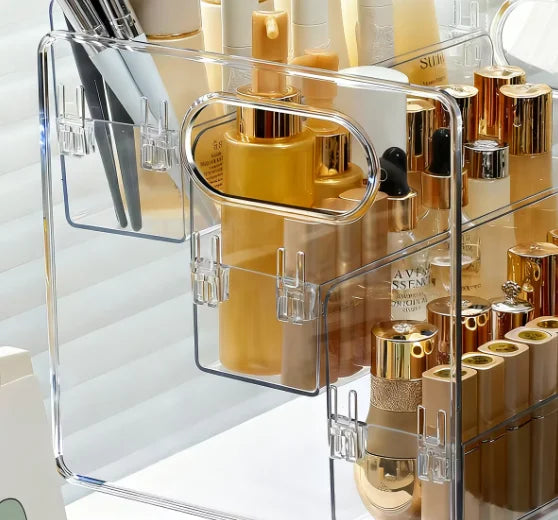 1pc Desktop Cosmetic Organizer Acrylic Transparent Slanted Storage Basket for Makeup, Lipstick, Perfume, Facial Mask, and Other